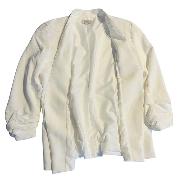 Loft Outlet Blouse Blazer Women’s Medium White Long scrunched Sleeve Open Front - Picture 7 of 10